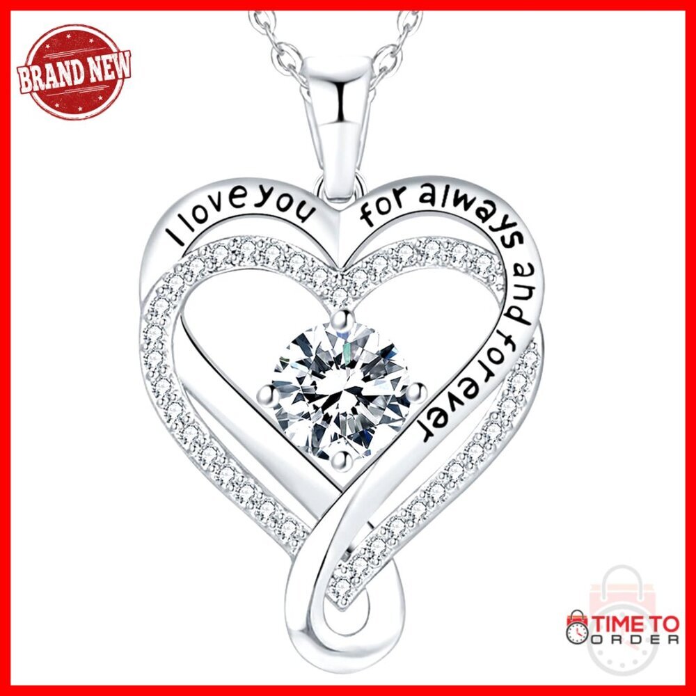 Sterling Silver Infinity Heart Birthstone Necklace with I Love You Engraving